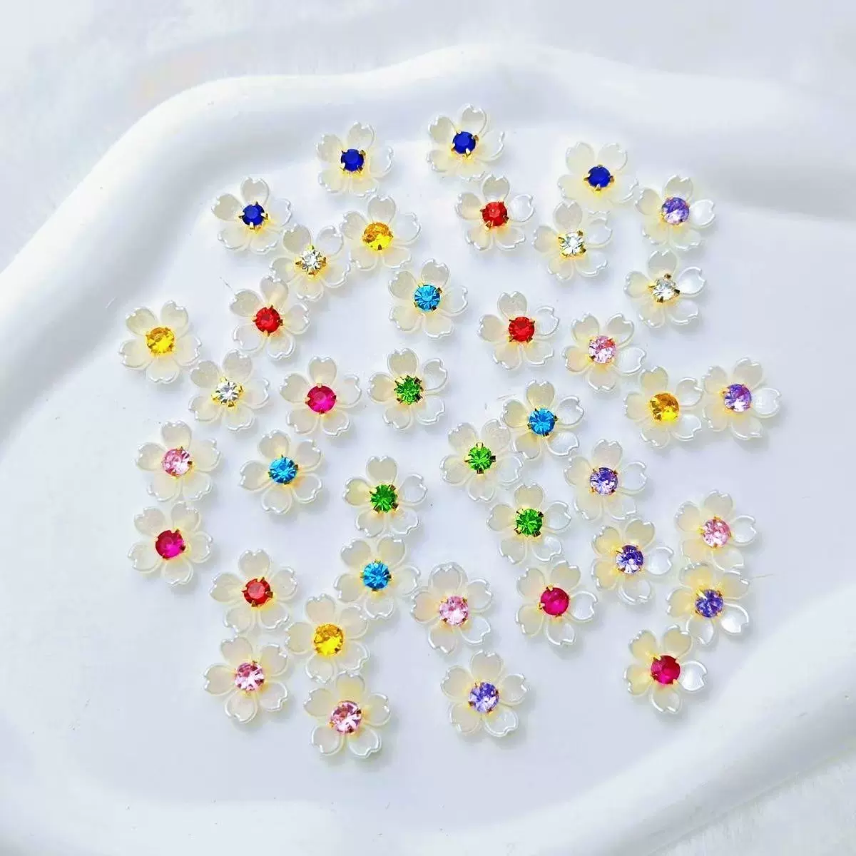 五瓣片小花朵金色单爪diy 手工流行发夹配件小花点钻珍珠金色银色