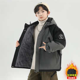 男童派克服加绒外套冬季新品中大童洋气二棉衣男孩深秋中厚棉袄潮