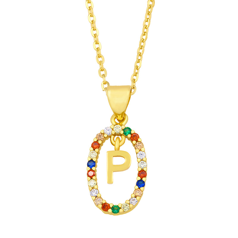 Cross-border New Arrival Ornament Micro-inlaid Colorful Zircon Personalized Hip Hop 26 English Letters Pendant Necklace Female Nkw62 display picture 7