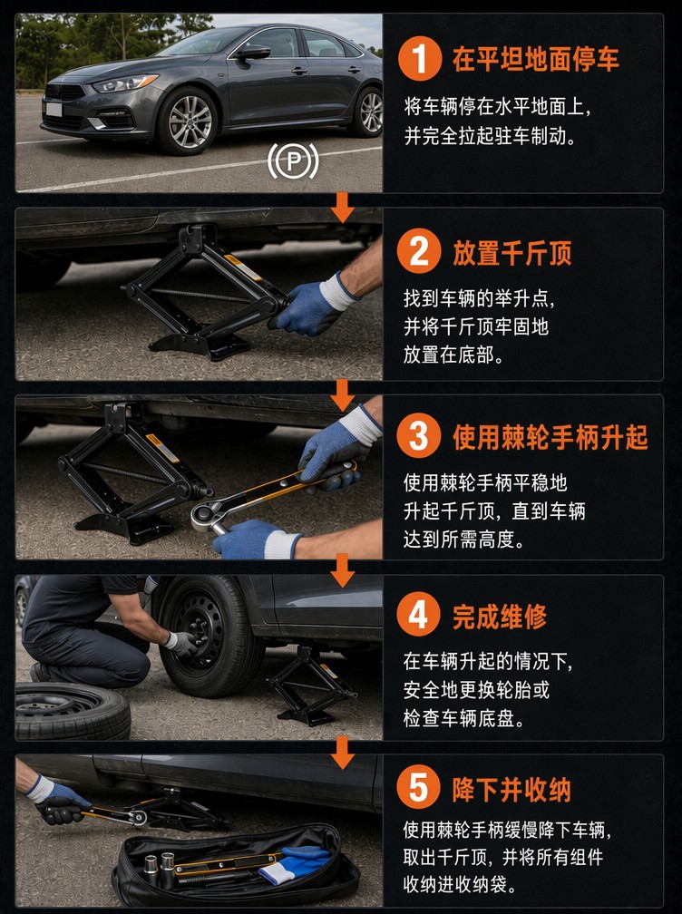 New heavy-duty 3-ton car scissor jack 0kg tire changing tool set, labor-saving telescopic tire wrench 0kg
