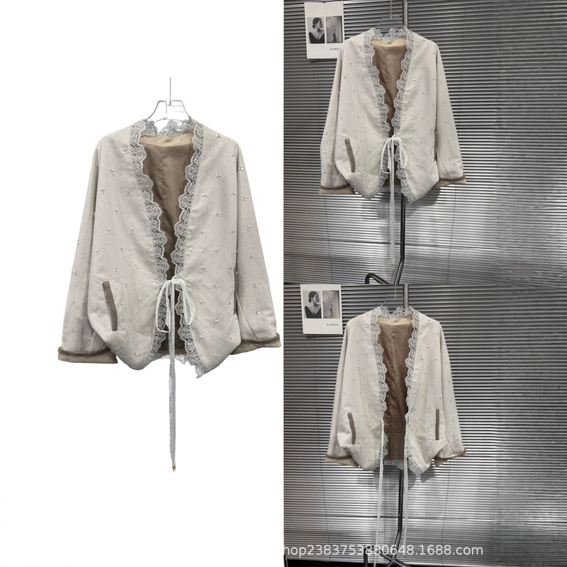 2026 Spring New Sequin Lace Patchwork Embroidered Fabric Jacket with Pockets and Batwing Sleeves for Women 2026 Spring New Sequin Lace Patchwork Embroidered Fabric Jacket with Pockets and Batwing Sleeves for Women
