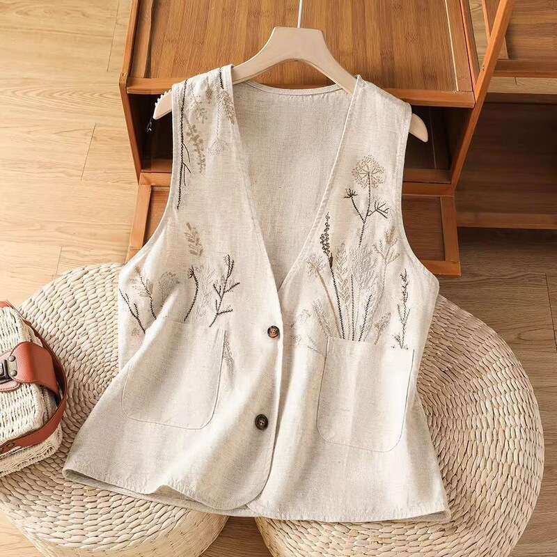 High-End Heavy-Duty Embroidered Cotton and Linen Vest for Women, Summer Artistic and Fashionable Stylish Sleeveless Top for Layering High-End Heavy-Duty Embroidered Cotton and Linen Vest for Women, Summer Artistic and Fashionable Stylish Sleeveless Top for Layering