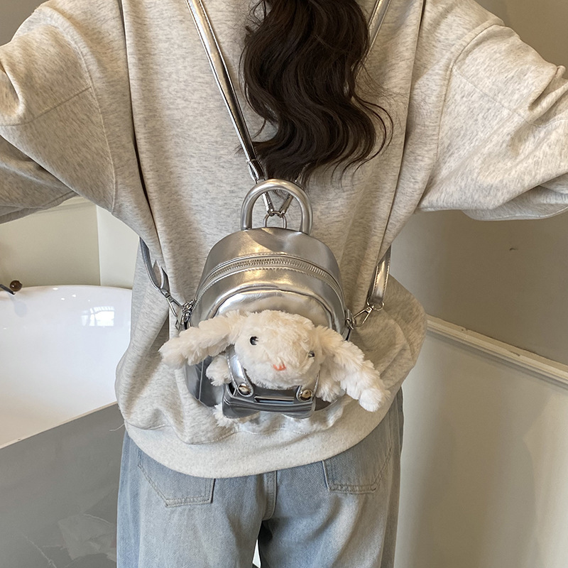 Mochila de dibujos animados de peluche conejo joven suave lindo mini mochila viajar bolsas de moda de color sólido
