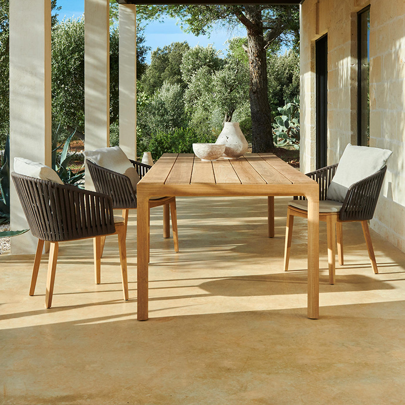 Mesa y sillas de comedor de teca para ocio al aire libre, sillas de ratán de diseño para balcón, muebles nórdicos para jardín y patio al aire libre. image 3