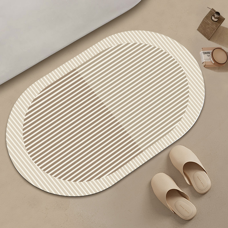 French Light Luxury Style Oval Diatom Mud Floor Mat Bathroom Water-Absorbent Non-Slip Foot Mat Entrance Door Entrance Stain-Resistant and Wear-Resistant Mat