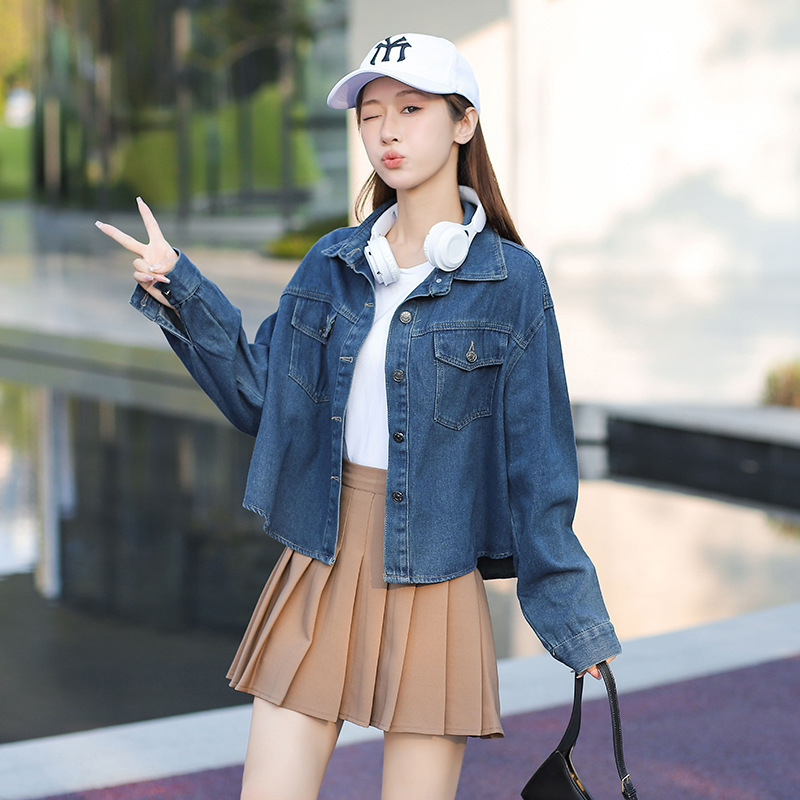 Wholesale Blue Polo Collar Soft Denim Shirt Jacket for Women 2026 Autumn New Thin Style Shirt Jacket Top