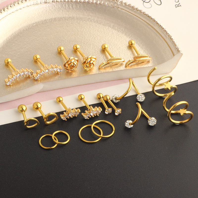 20-Piece 16G Body Piercing Jewelry Set - Simple Earrings, Ear Cuffs, Ear Nails, Cartilage Ear Bone Set, 3 Colors detail image 8