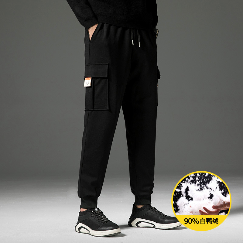 Winter Hot Selling Workwear Multi-Pocket Down Pants Trendy Brand Solid Color Available in Two Openings 90% White Duck Down Casual Pants Men's Jogger Pants