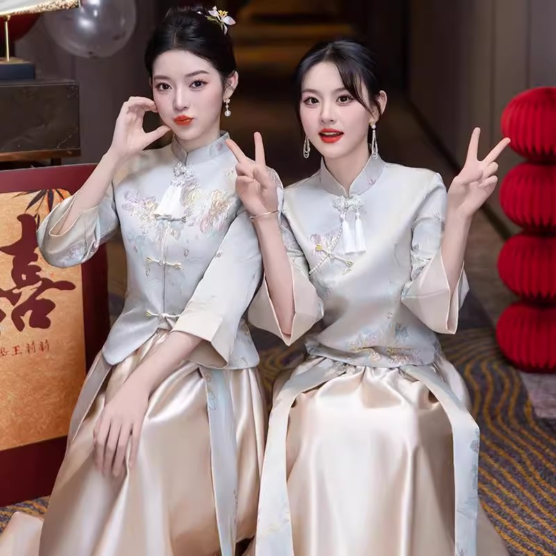 中式伴娘服女2025新款小众婚礼姐妹团马面裙礼服套装秋冬平时可穿