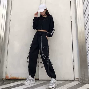 严选工装裤女宽松bf显瘦高腰裤子原宿风ins潮束脚裤百搭垂感长裤