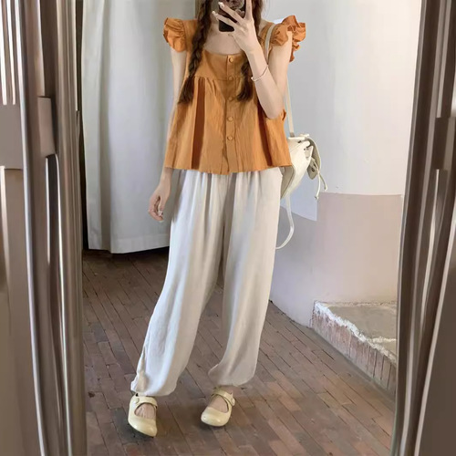 Hot girl 2025 plaid solid color exposed navel new square collar shirt chiffon French short Feifei sleeves short-sleeved summer dress