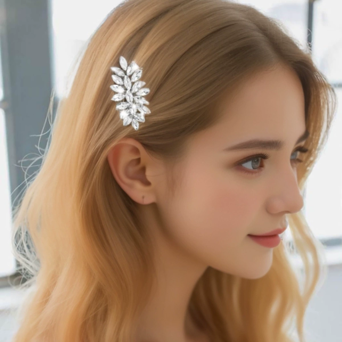 Mailang Bridal Wedding Headwear Silver Glass Diamond Hair Comb Side Comb Hair Comb Manufacturer European and American Cross-Border Exclusive Supply