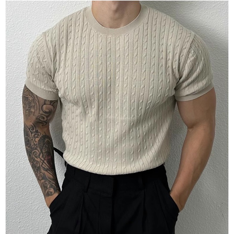 Summer thin knitted sweater with a round collar