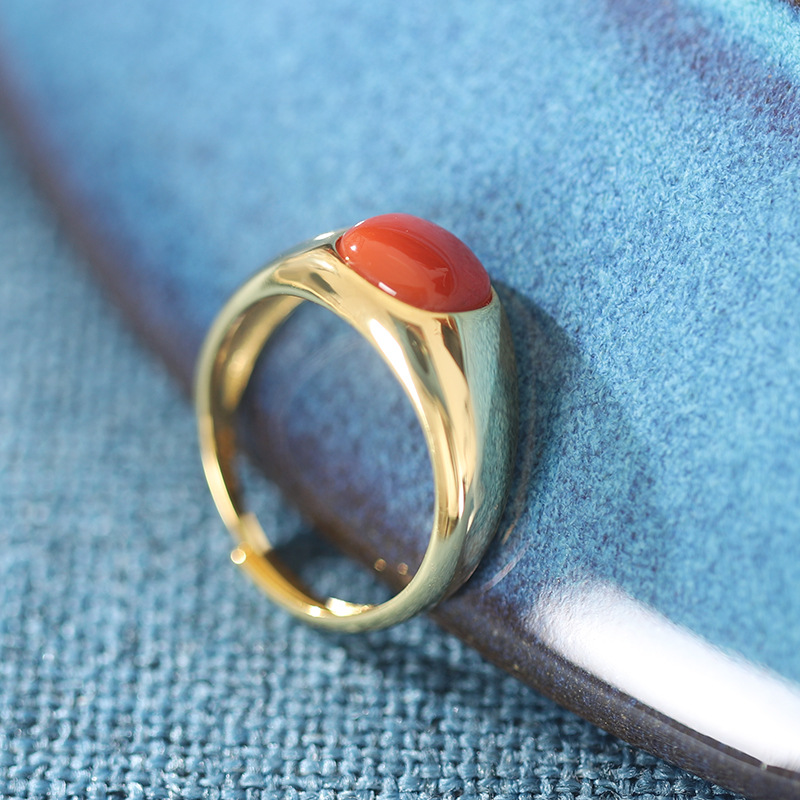 Bague Géométrique Quadrilatère En Argent Sterling Plaqué Or Avec Agate Rouge Du Sud S925 display picture 3