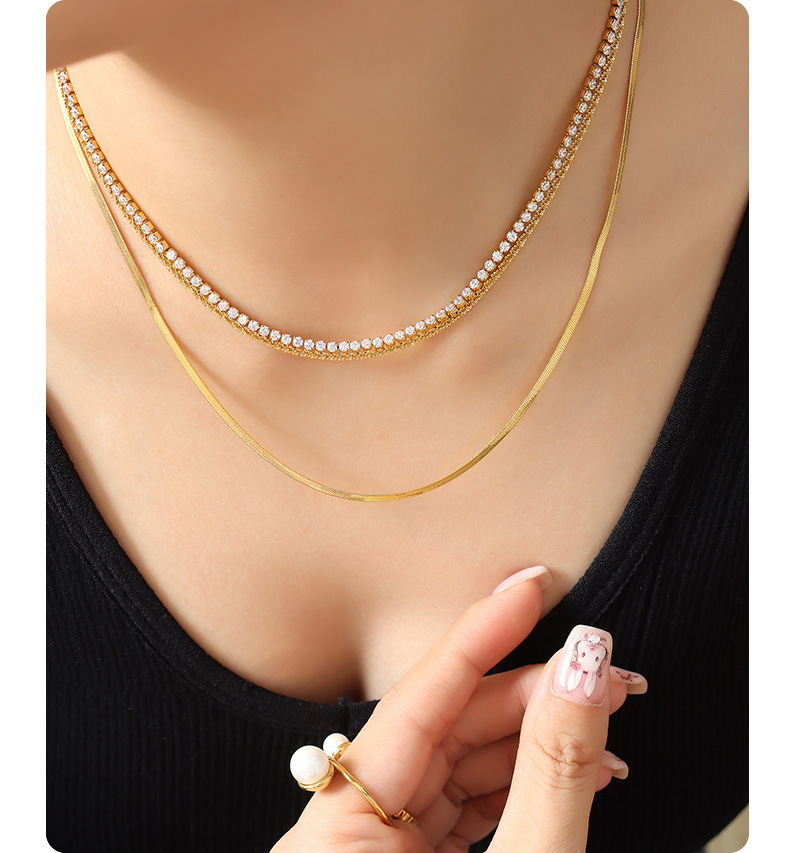 Fashion Solid Color Titanium Steel Plating Inlay Zircon Layered Necklaces 1 Piece