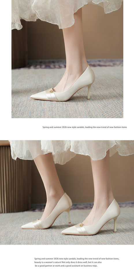 Giày cao gót nữ mũi nhọn gót mảnh chất liệu lụa satin, gót 6–8 cm — Màu nâu, Màu trắng ngà, màu đen chi tiết 7
