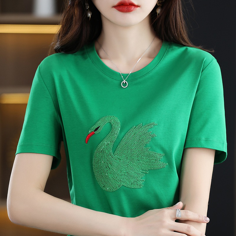 summer cotton T-shirt with a round collar