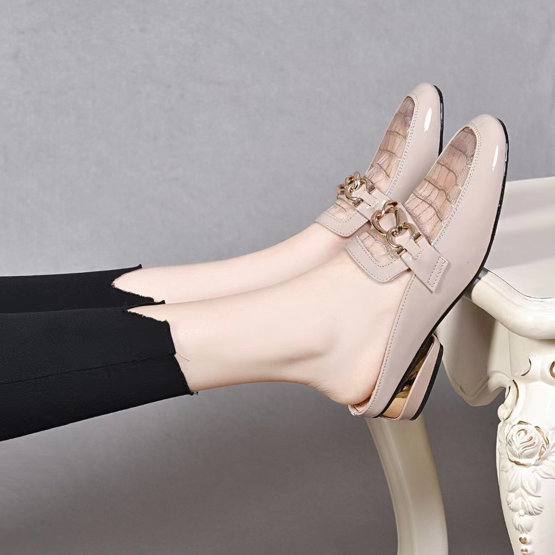 Dép sandal nữ mùa hè da thật lưới khoét lỗ đế bệt phong cách loafer — Màu Mơ-5 cm chi tiết 4