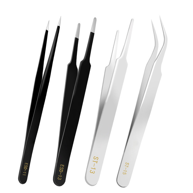 镊子工具ESD防静电ST精密不锈钢电子元器件维修夹持尖头弯头夹子