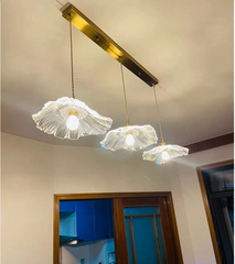 Nordic minimalist Japanese retro style restaurant entrance balcony bay window corridor lotus-shaped full copper glass pendant light luminaire