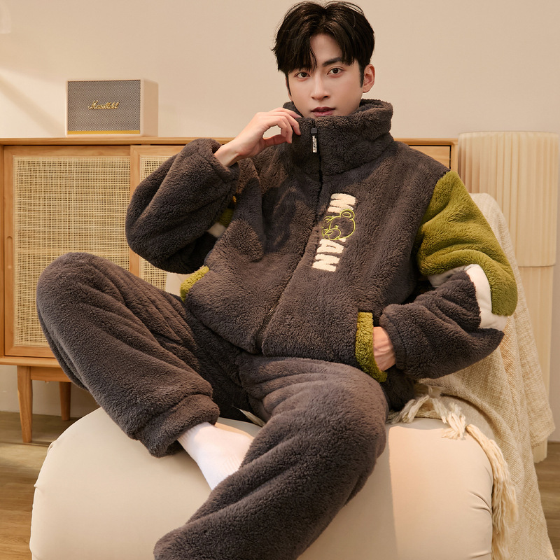 珊瑚绒睡衣男款冬季加厚加绒2025年新款青少年大码秋冬家居服男生|undefined