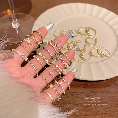 Korean Zirconia Niche Heart Ring Light Luxury High-End Plain Band Set Index Finger Ring Versatile Personality Ring Wholesale