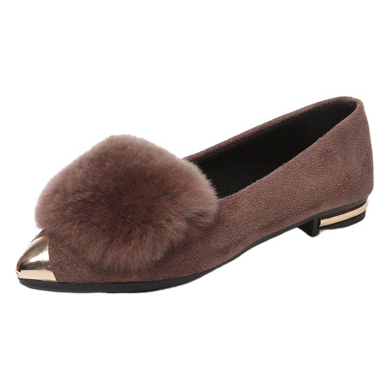 Zapatos de una sola capa para mujeres 2023 primavera Suede felpa puntiaguda slip-on zapatos metal cerrado toe zapatos femeninos