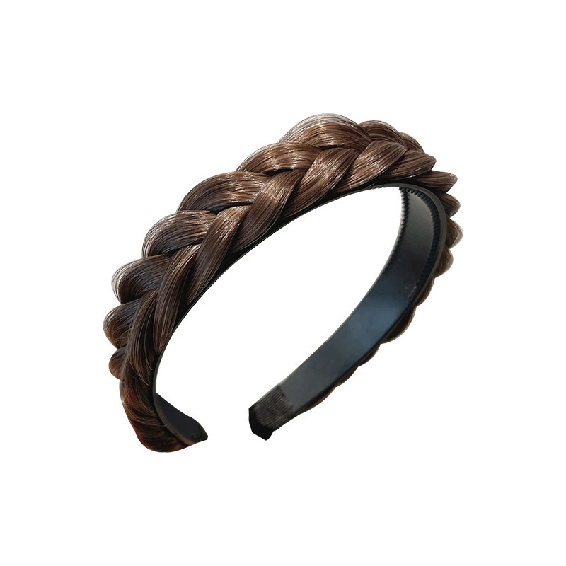 handmade wig headband with pigtail, scalloped hair accessory, matte silk, Ø≈15 cm