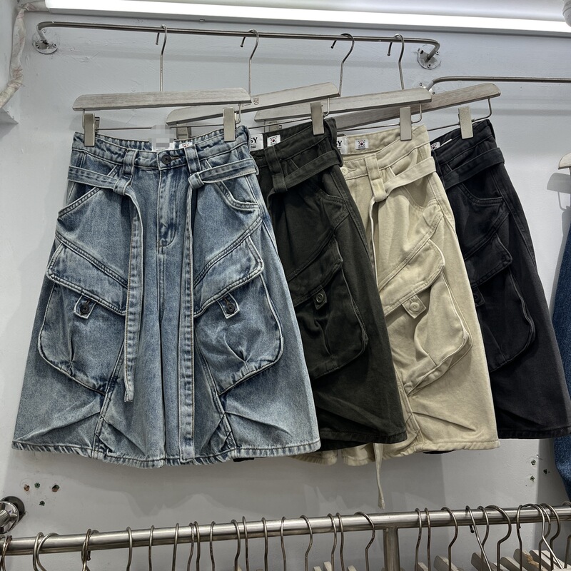 Fsy Korean Style Fashionable Casual Stylish High-Waisted Wide-Leg Loose Straight Denim Shorts for Women 26 Summer New Style