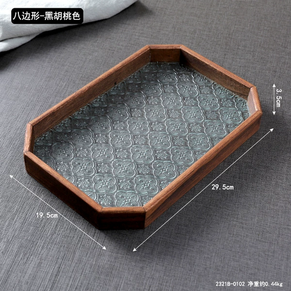 [Sturdy and Durable] Octagonal Begonia Flower Glass Tray---Black Walnut