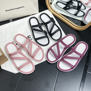 Simple Slippers Women's Outdoor Wear Non-slip Outdoor Z-shaped Belt Home Summer Travel Seaside Beach Shoes Soft-soled Sandals