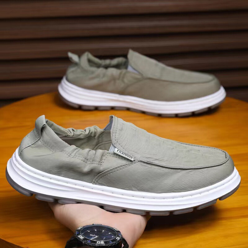 Old Beijing Cloth Shoes Men's Summer Breathable Anti-Skating Silk Shoes Men's Work Slip-On Canvas Shoes Breathable and Comfortable