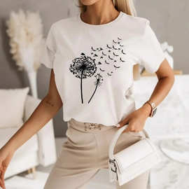 跨境电商 蒲公英可爱时尚女式上衣ozon虾皮热卖新款时尚纯棉t恤