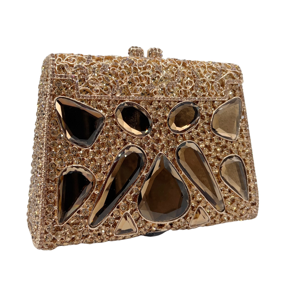 Túi clutch nữ cầm tay đính kim cương thủy tinh dự tiệc phong cách Âu Mỹ — Màu vàng chi tiết 3