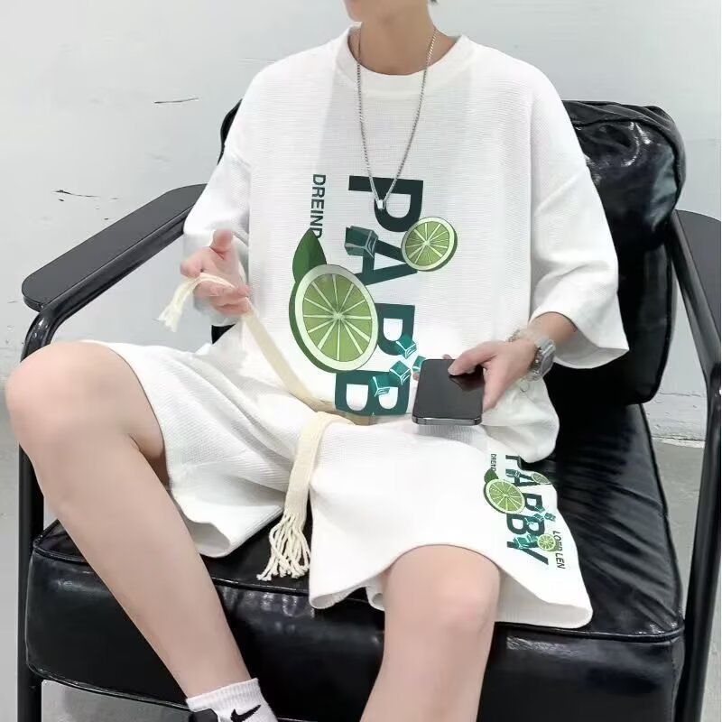 Camisa menos ropa traje de ropa deportiva verano para hombres camiseta de manga corta jersey de baloncesto pantalones cortos casuales de dos piezas tendencia coreana