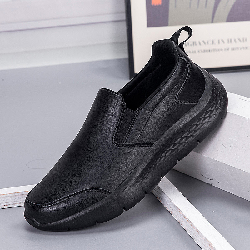 2025 Spring New Leather Shoes Men's Pure Black Business Casual Shoes Slip-On Lazy Soft Sole Dad Shoes Same Style for Men and Women 2025 Spring New Leather Shoes Men's Pure Black Business Casual Shoes Slip-On Lazy Soft Sole Dad Shoes Same Style for Men and Women