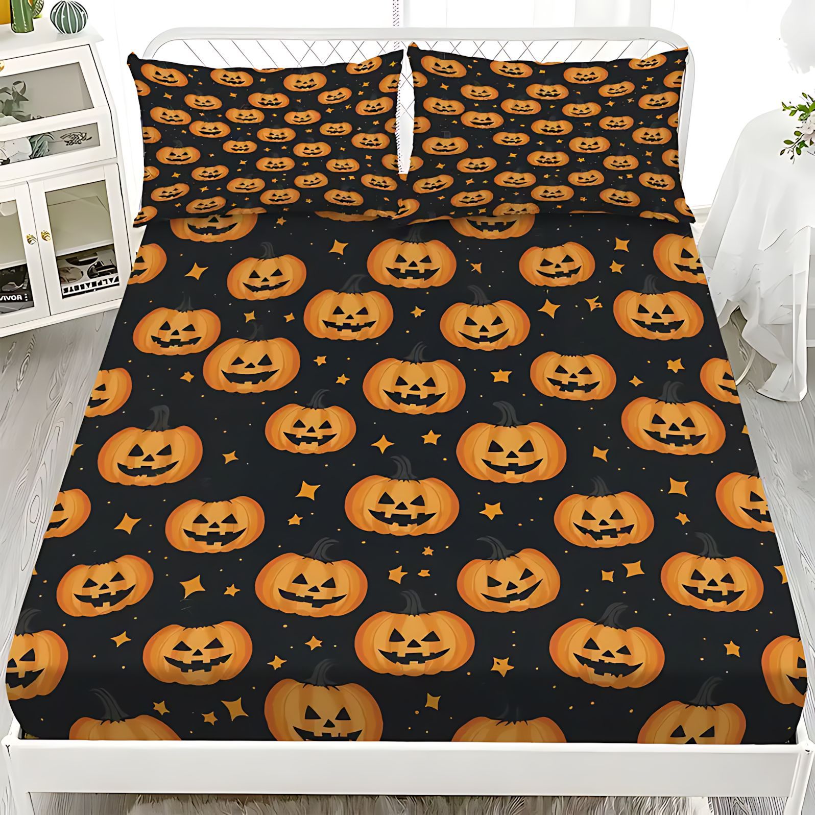 TEMU / JIT Cross-border series de Halloween impresión digital cama suave camisa funda colchón set de ropa de cama