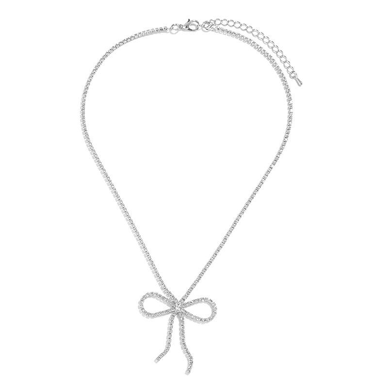 retro fashion bow necklace inlaid rhinestone tassel clavicle chain necklacepicture3