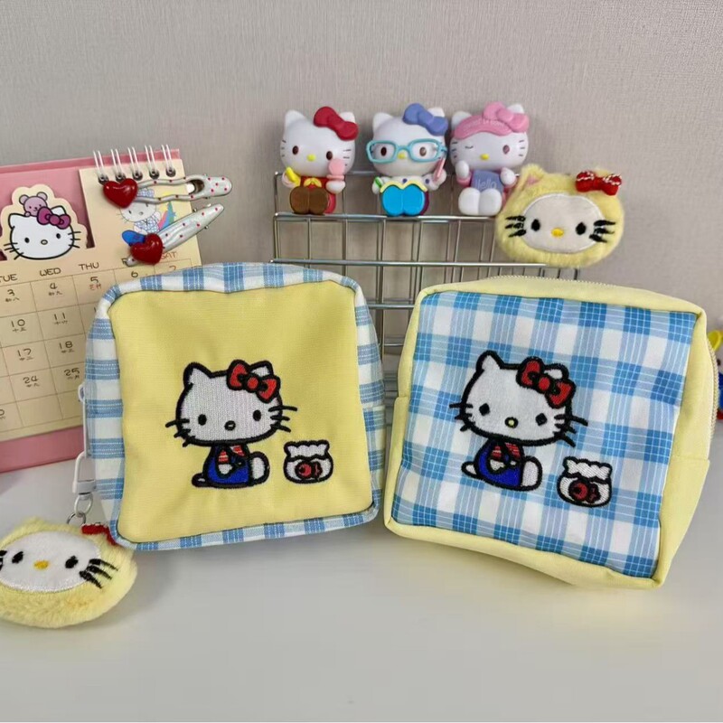 2025 New Cute Kitty Plaid Canvas Storage Bag Korean Style Polaroid Portable Large Capacity Cosmetic Bag 2025 New Cute Kitty Plaid Canvas Storage Bag Korean Style Polaroid Portable Large Capacity Cosmetic Bag