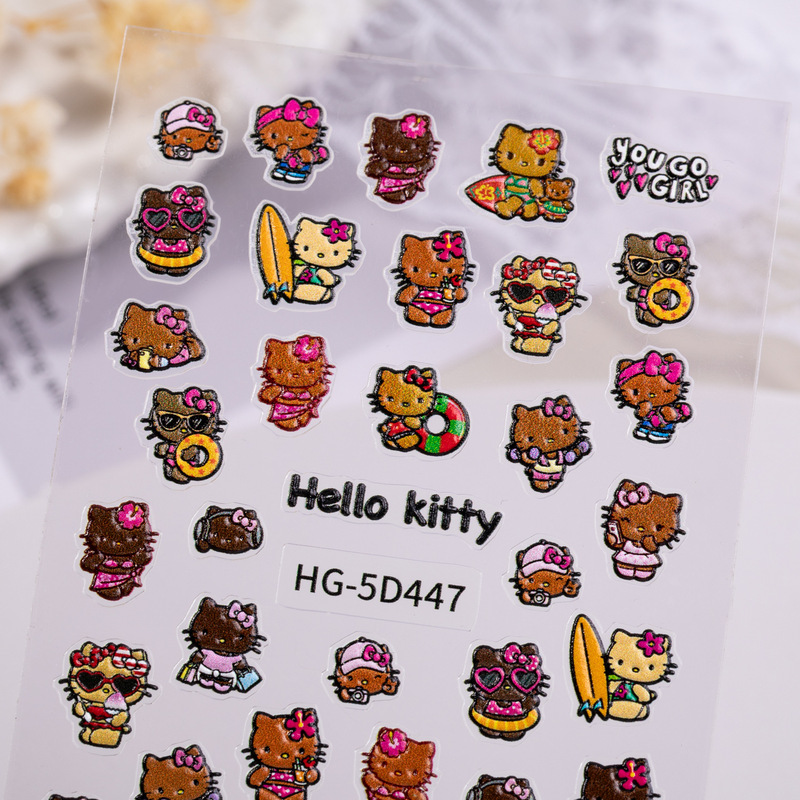 黑皮KT猫美甲贴纸5D浮雕立体豹纹hellokitty猫指甲贴纸饰品 HG款|undefined