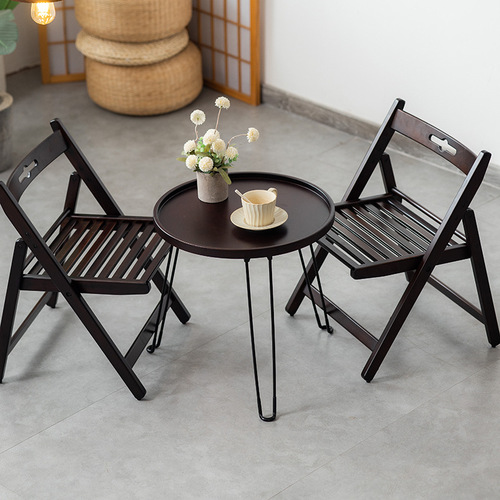 Folding small round coffee table, home use, balcony low table, sofa side table, solid wood, balcony outdoor courtyard mini tea table