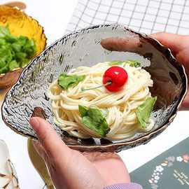 金边创意玻璃碗水滴锤纹蔬菜沙拉碗不规则水果盘甜品碗盘客厅摆件