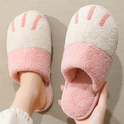 棉拖鞋女冬季可爱卡通毛绒保暖厚底室内情侣居家用猫爪秋冬防滑男