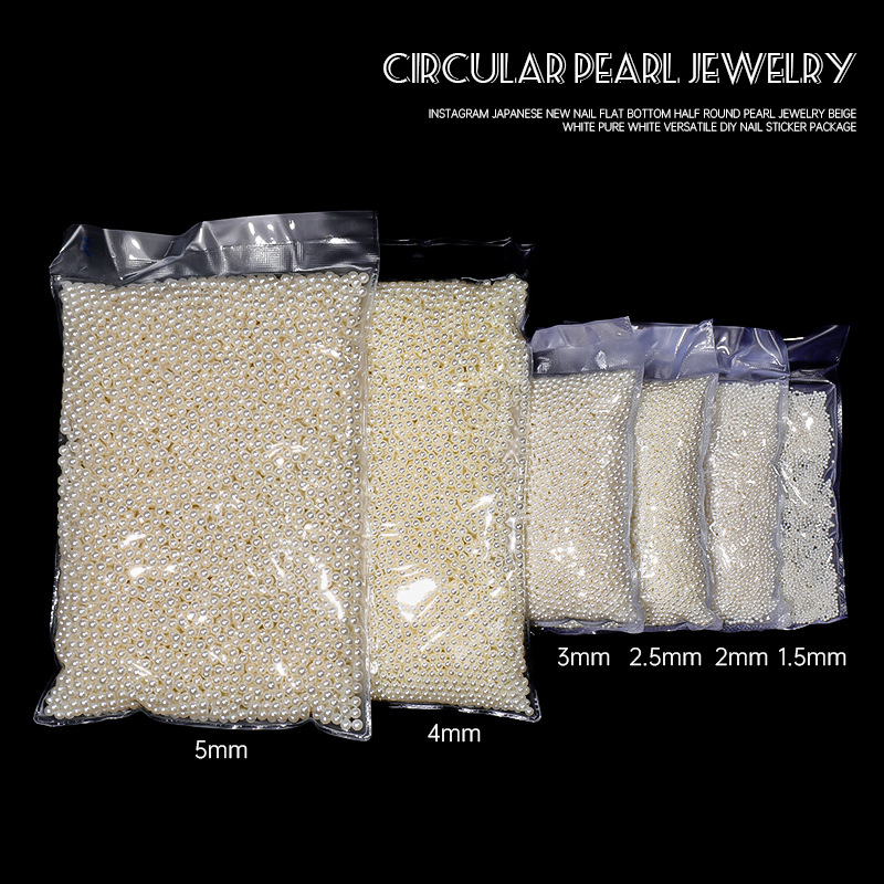 Manicure japonés esférico brillante joyas de perlas blancas de color arroz puro blanco versátil DIY decoración de uñas 11 mil paquetes al por mayor