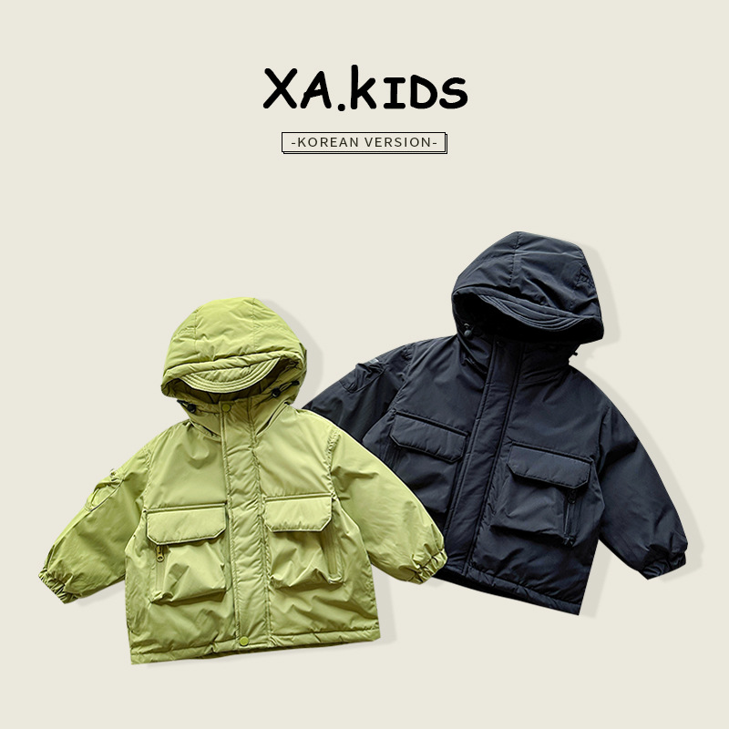Xian'ao 2024 Winter New Children's Clothing Korean Style Letter Jacket Boys and Girls Windproof Warm Down Jacket