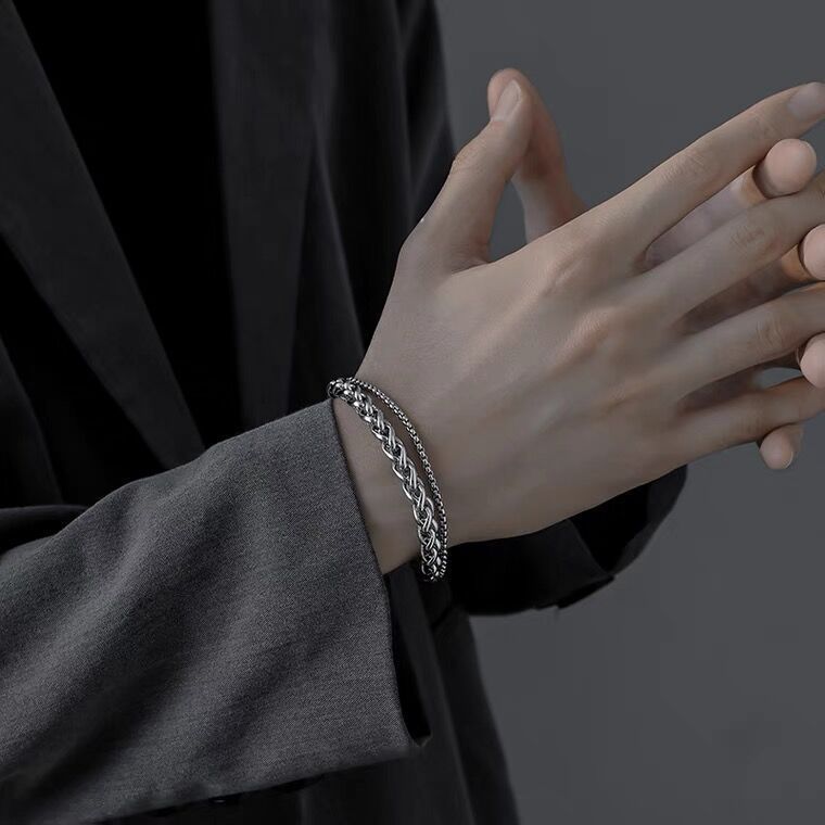 Cuban Link Bracelet For Men Double Layer Titanium Steel Chain_voghion.com