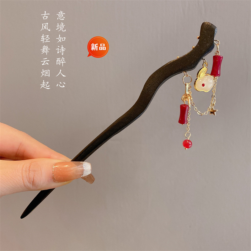 Nueva horquilla de estilo antiguo chino, horquilla de madera femenina, borla, paso a paso, nueva horquilla de estilo chino, horquilla simple