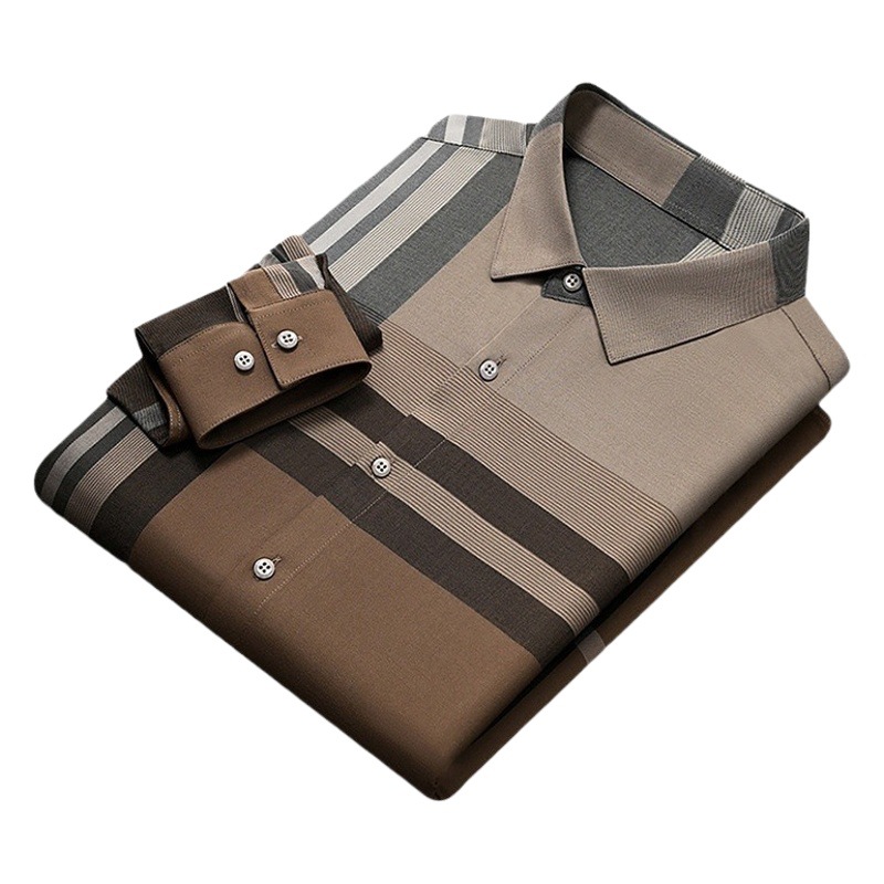 Otoño e invierno camisa de manga larga a cuadros grandes solapa de moda casual de negocios para hombres no planchar camisa a cuadros de lujo ligera de alta gama para hombres