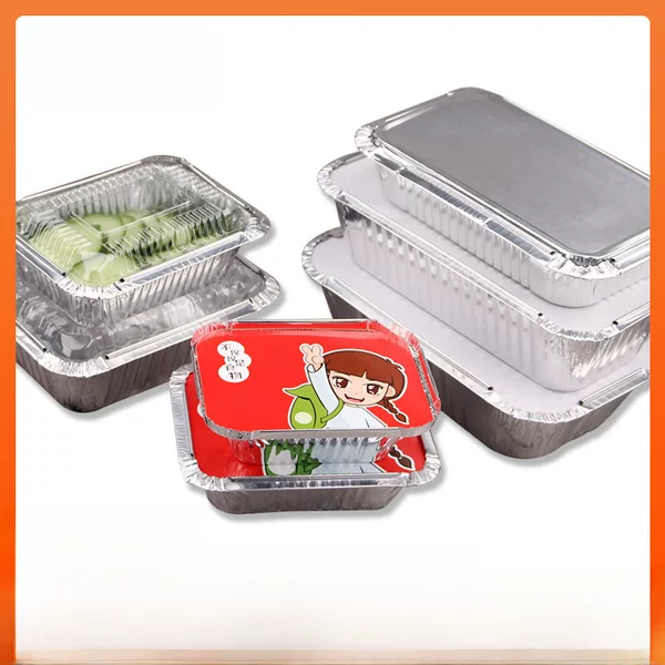 Disposable barbecue special tin foil packing box rectangular takeaway box with lid flower nail fan fast food aluminum foil lunch box