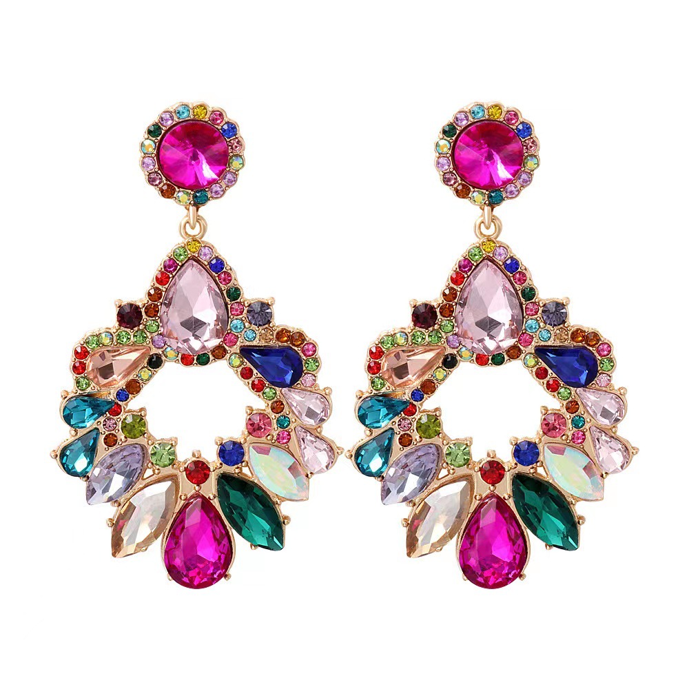 1 Pair Luxurious Geometric Inlay Alloy Rhinestones Glass Drop Earrings display picture 1